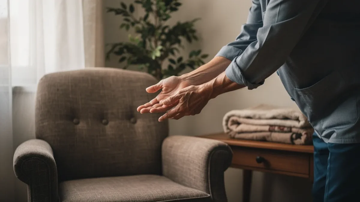 une aide a domicile assiste une personne agee dans son salon illustrant Une aide à domicile assiste une personne âgée dans son salon, illustrant les services à la personne à domicile.